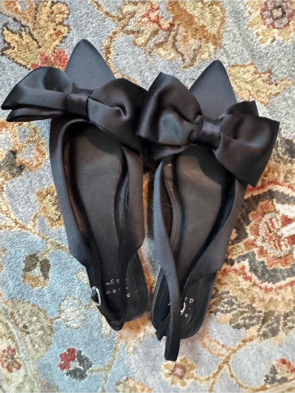 a new day Black Pointed Satin Bow Slingback Flats